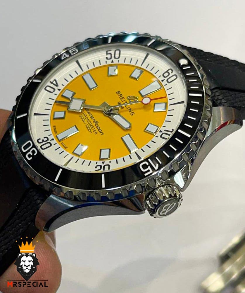 ساعت برایتلینگ مردانه اتوماتیک بند رابر مشکی صفحه زرد Breitling Super Ocean 02011 — تصویر ۳