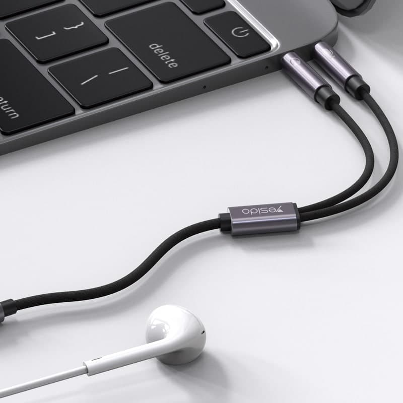 کابل تبدیل 2 به 1 جک 3.5 میلیمتری هدفون YESIDO AUX splitter YAU29 طول 30CM — تصویر ۴