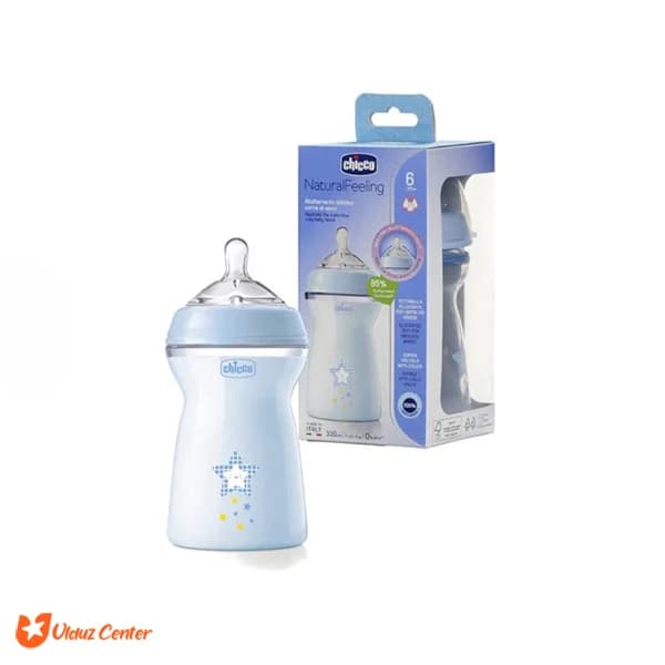 شیشه شیر کودک نچرال فیلینگ چیکو آبی6 ماهگی 330 میل
