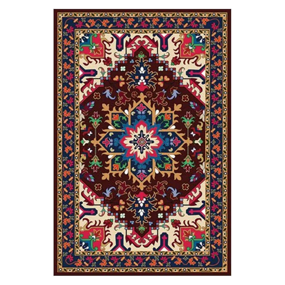 فرشینه مخمل ترک طرح عشایری زرشکی رنگین کد O154