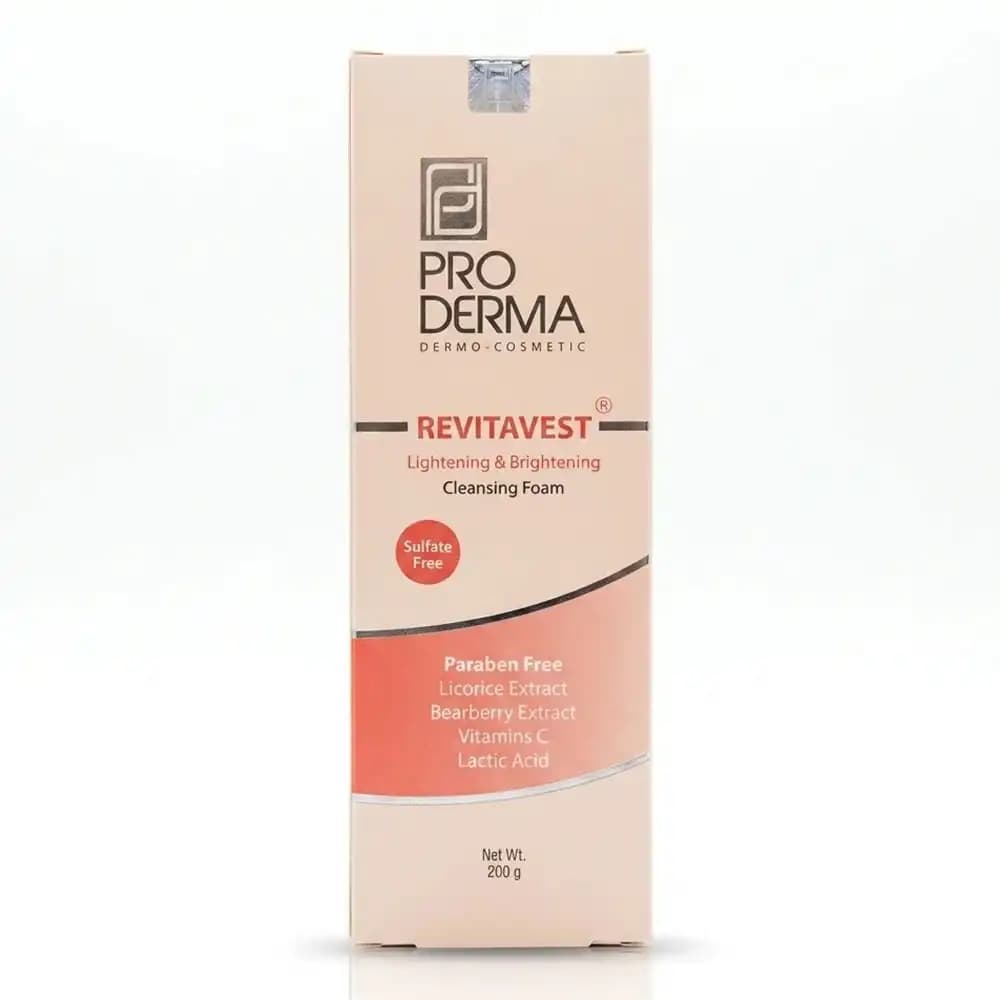فوم شستشو و روشن کننده صورت پرودرما (PRO DERMA) مدل Revitavest (مناسب انواع پوست) وزن ۲۰۰ گرمی — تصویر ۴