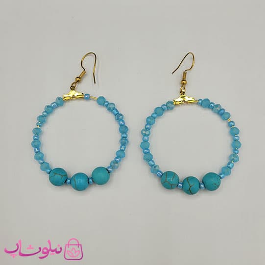 گوشواره زنانه دستساز برند N&SH مدل سنگ فیروزه دایره ای کد 100