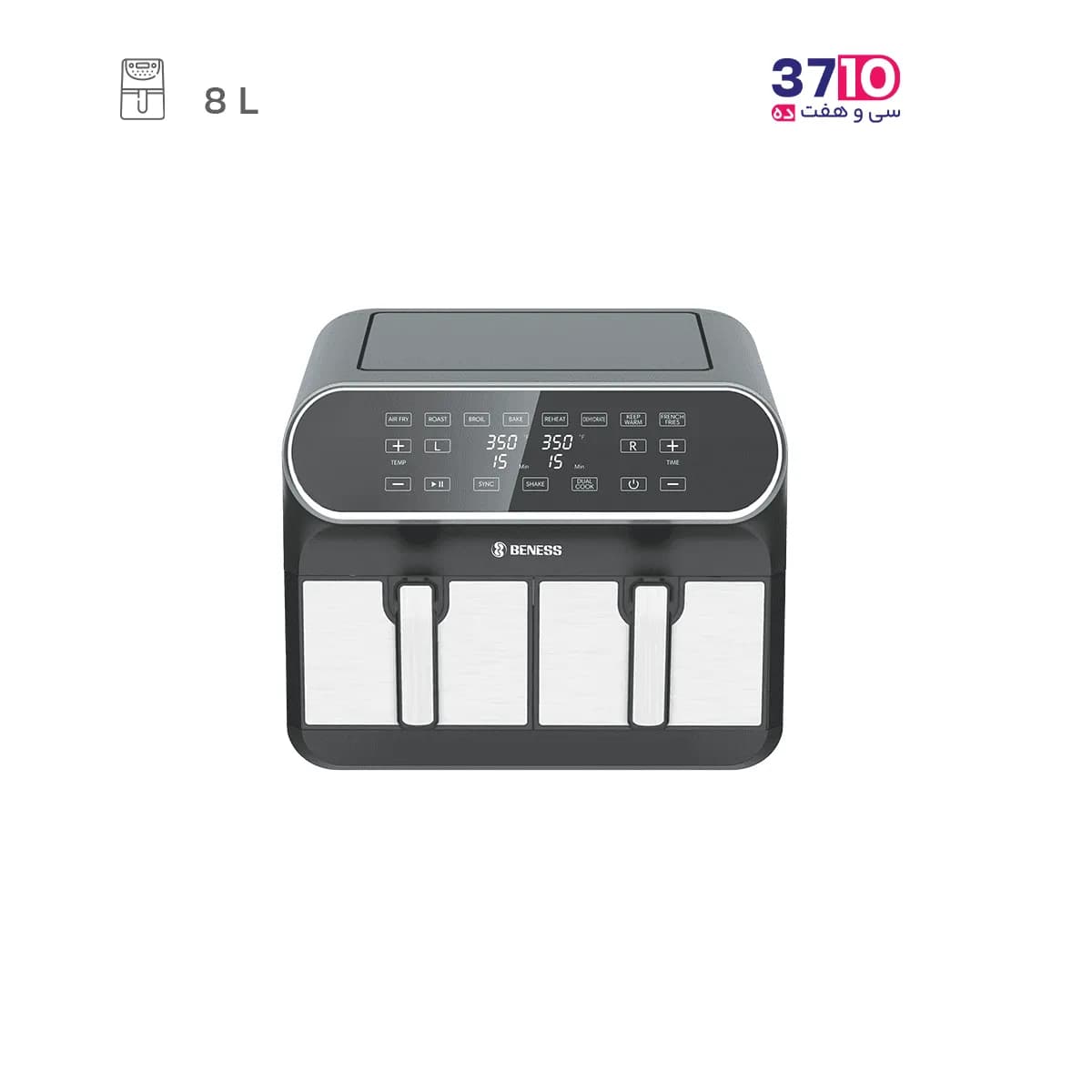 هواپز دوقلو بنس BENESS مدل BA-D801 مشکی استیل 4+4 لیتری