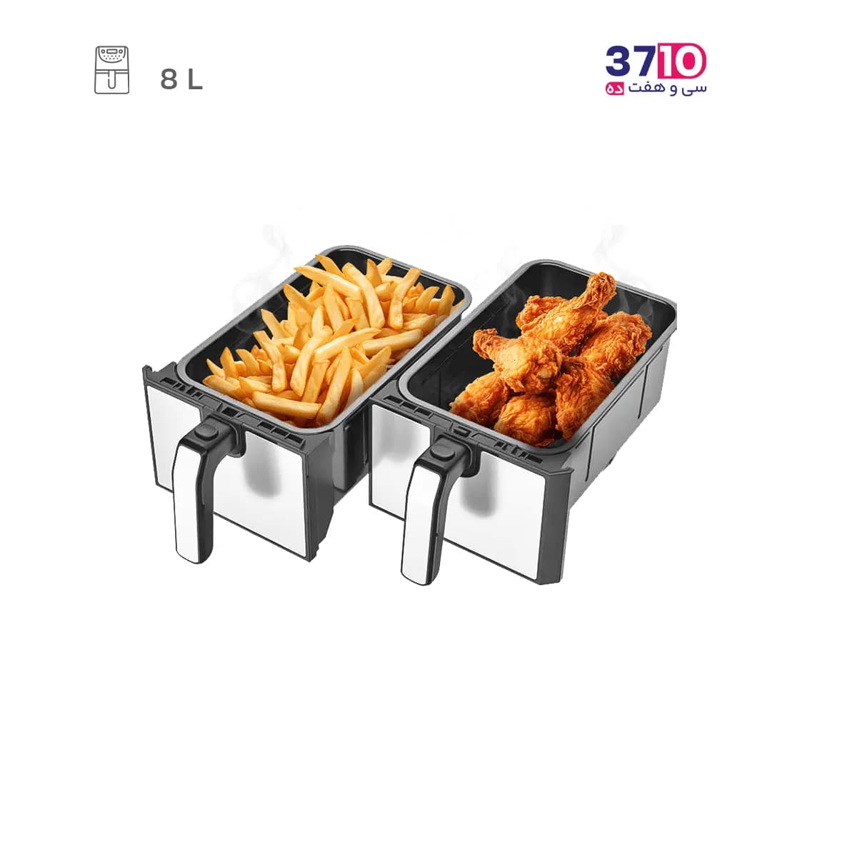 هواپز دوقلو بنس BENESS مدل BA-D801 مشکی استیل 4+4 لیتری — تصویر ۲