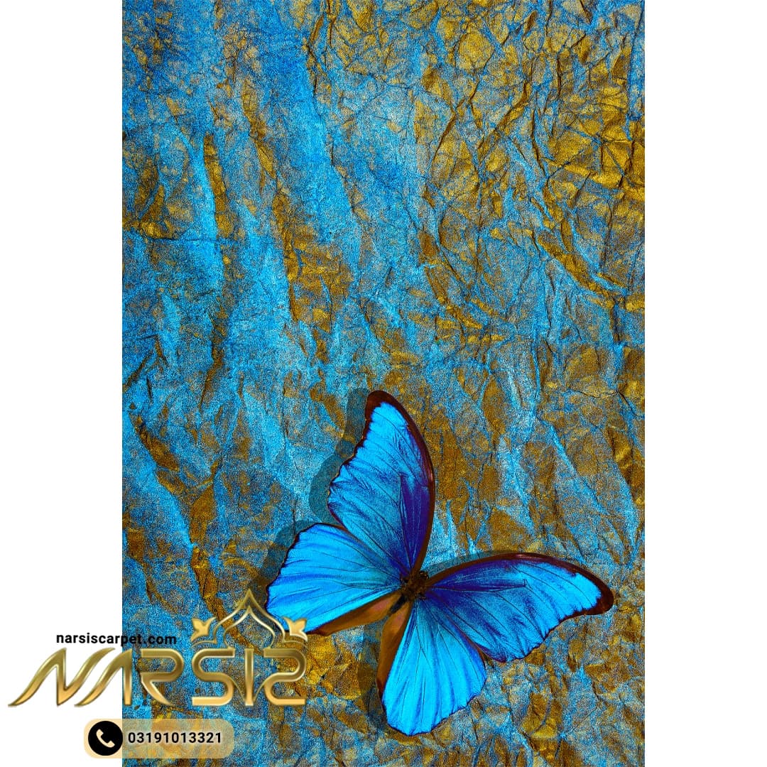 فرشینه اتاق خواب طرح پروانه رنگ آبی کد 8029