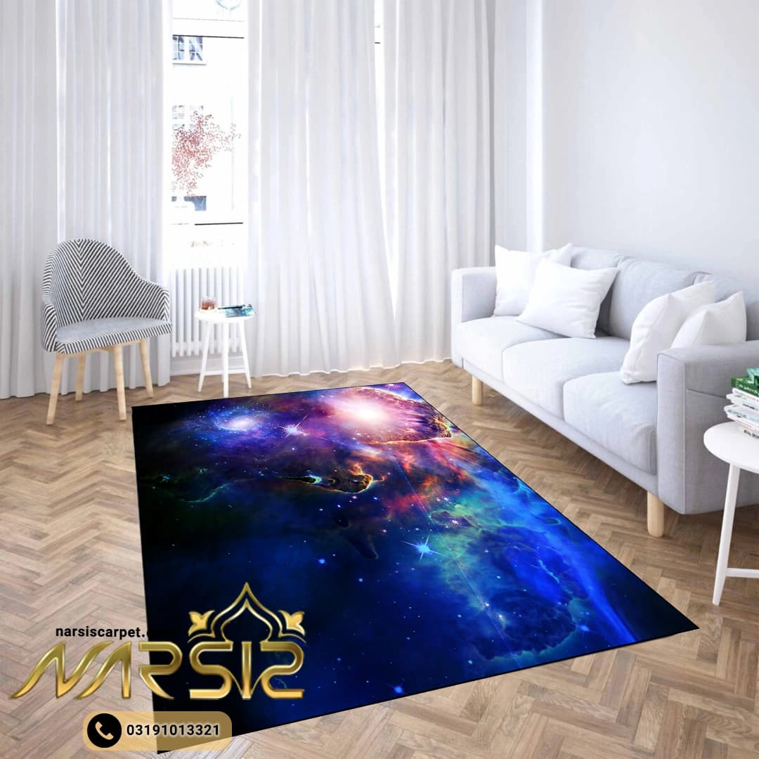 فرشینه اتاق خواب طرح کهکشان راه شیری رنگ آبی کد 8018 — تصویر ۴