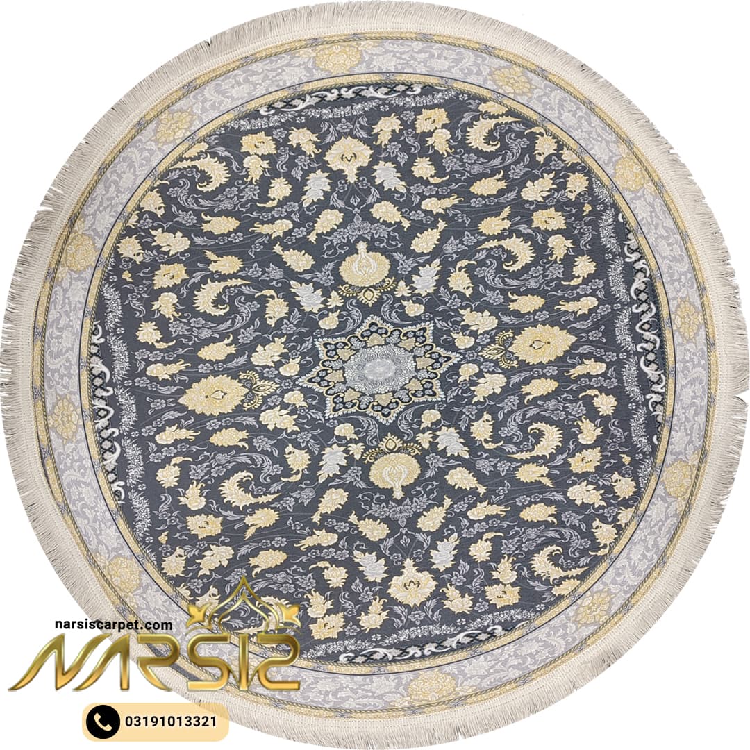 فرشینه گرد استپدار کد 90101 طرح فرش