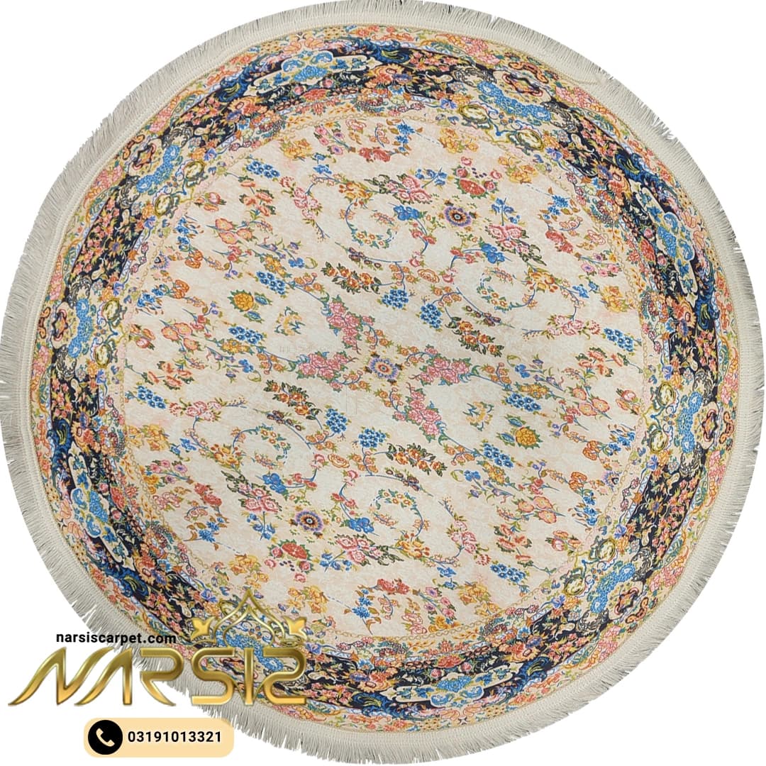 فرشینه گرد استپدار کد 9043 طرح فرش