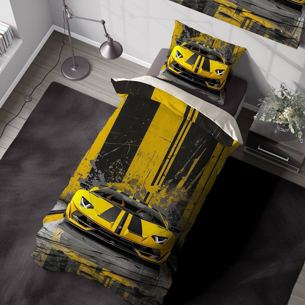 روتختی اتاق پسرانه طرح ماشین اسپرت مشکی زرد WA-3171