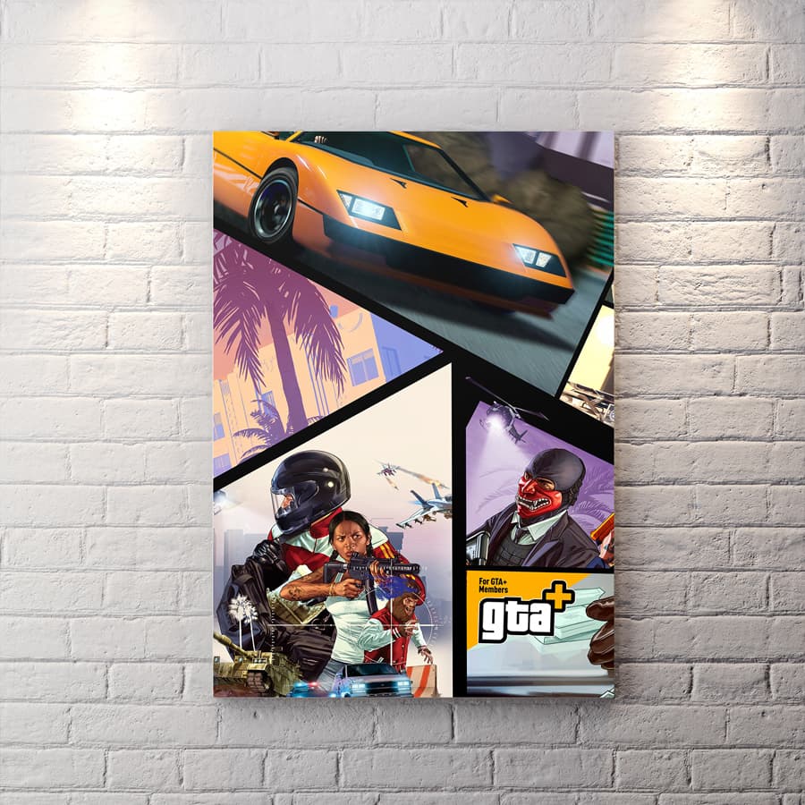 تابلو اتاق گیمینگ طرح GTA 5 و زمینه ماشین زرد WAs-1044