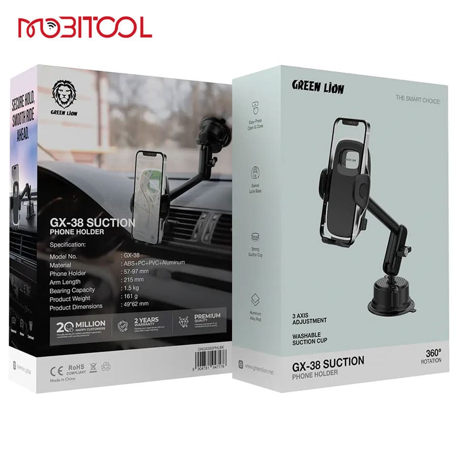 هولدر مکشی موبایل خودرو گرین لاین Green Lion GX-38 Suction Phone Holder — تصویر ۳
