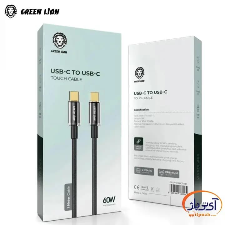 کابل ضخیم گرین لاین Type C به Type C مدل 60W طول — تصویر ۳