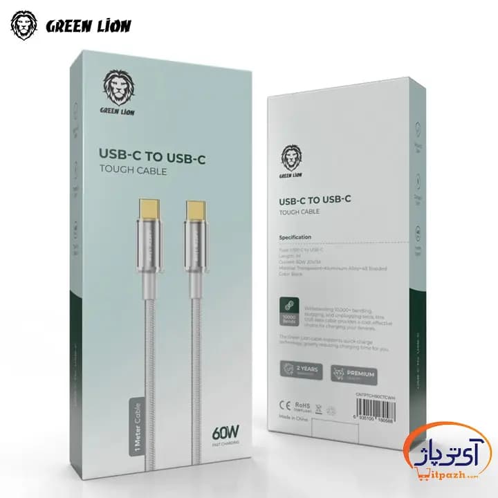 کابل ضخیم گرین لاین Type C به Type C مدل 60W طول — تصویر ۵