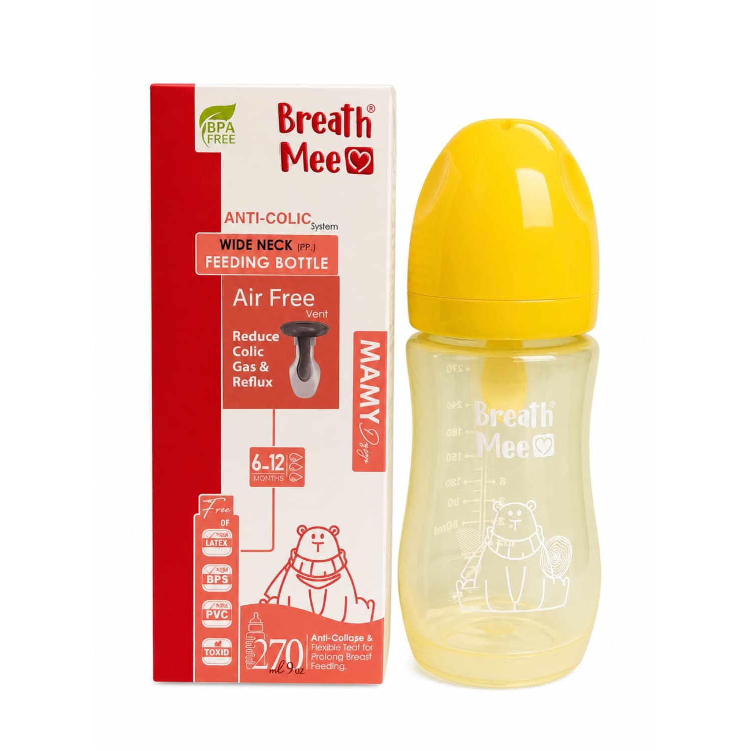 شیشه شیر دهانه عریض ۲۷۰ میلی لیتری طرح خرس برث می کد BT23