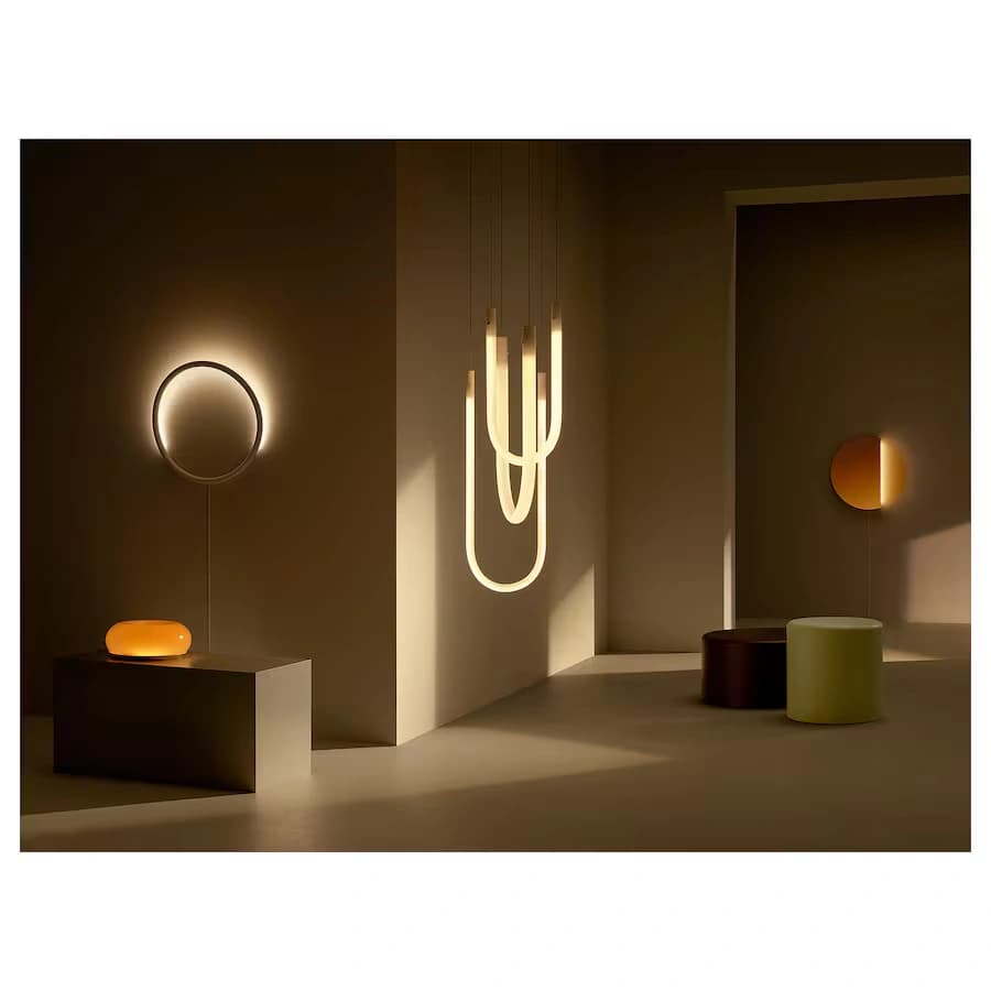 چراغ رومیزی/دیواری LED ایکیا شیشه نارنجی گرد مدل VARMBLIXT — تصویر ۴