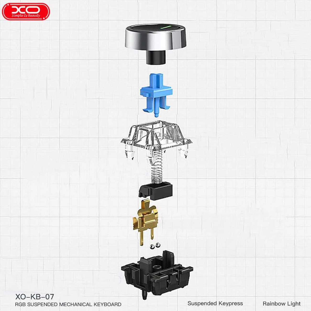 کیبورد مکانیکی سیمی ایکس او XO مدل KB-07 با نور RGB — تصویر ۳