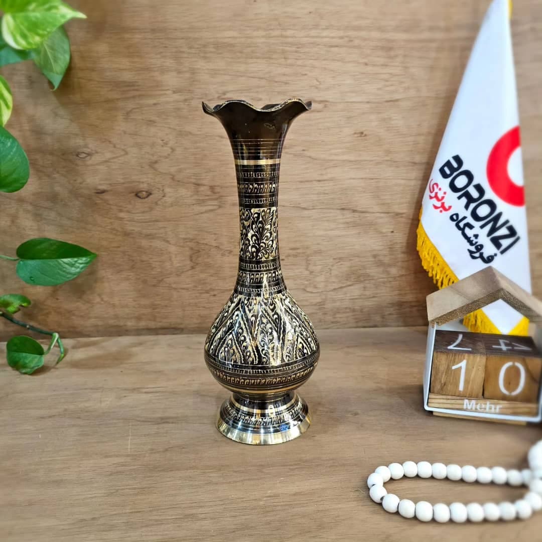 گلدان ته گرد برنزی سیاه قلم 40 سانت