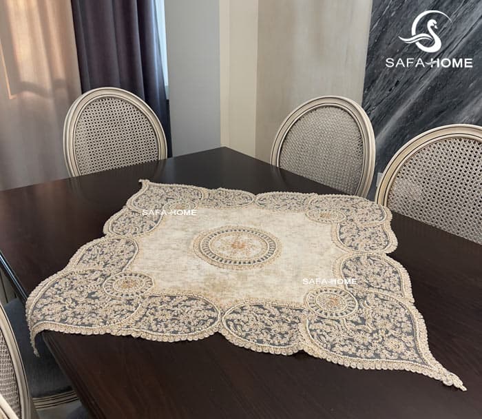 رومیزی جدید مخمل کریستال طرح شکوفه 5 تکه کرمتیره — تصویر ۵