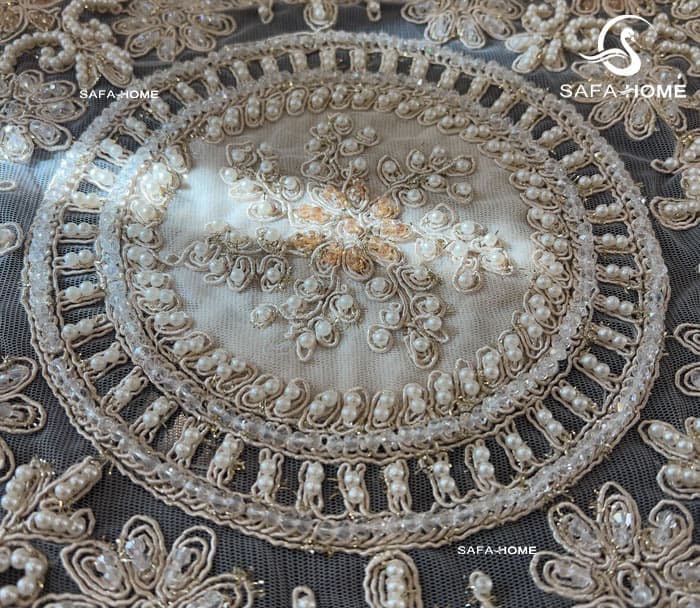 رومیزی جدید مخمل کریستال طرح شکوفه 5 تکه کرمتیره — تصویر ۷