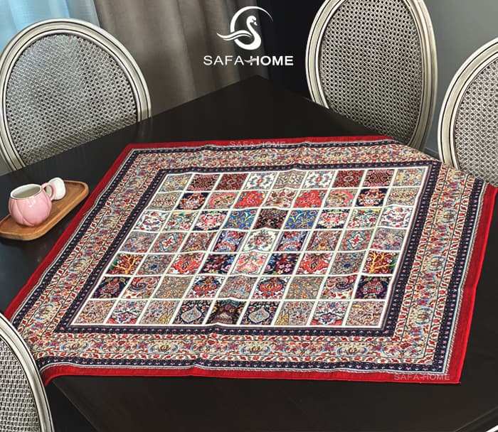 رومیزی مربع خشتی طرح بوستان ۱۰۰*۱۰۰