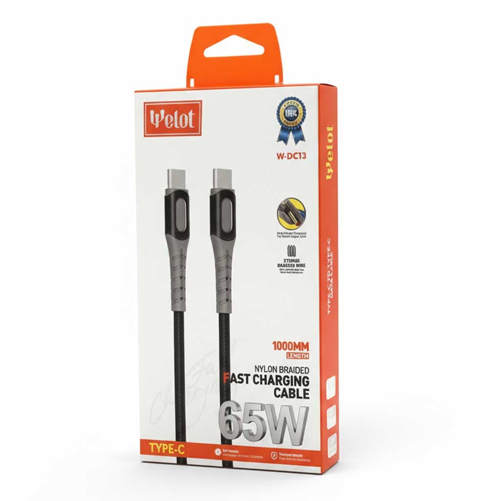 کابل توربو شارژ دو سر تایپ سی WELOT W-DC13CC 65W 1M