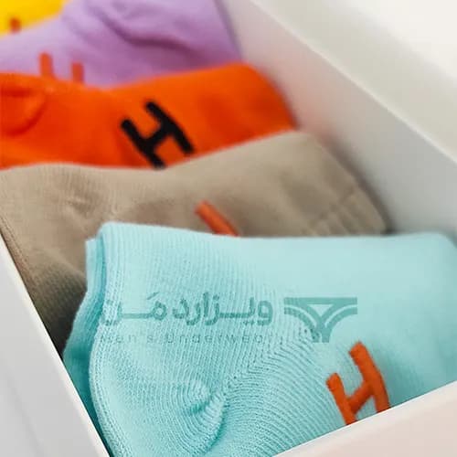 پک پرمیوم 5 تایی جوراب مچی مردانه هرمس Hermes اورجینال گلدوزی شده Premium — تصویر ۴