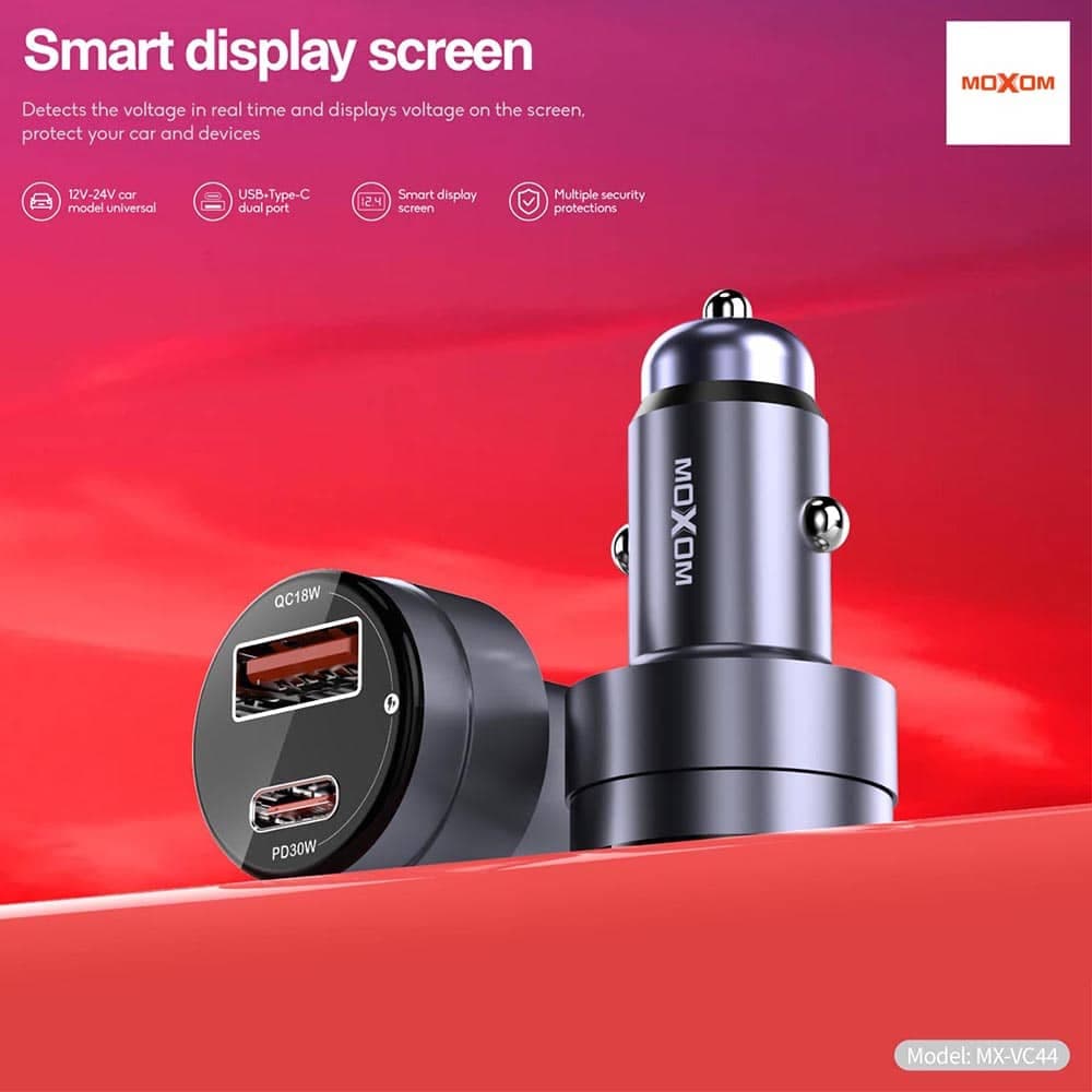 شارژر فندکی 48W PD+USB LCD مدل MOXOM MX-VC44 — تصویر ۶