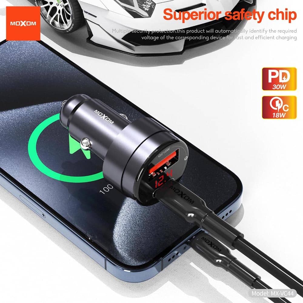 شارژر فندکی 48W PD+USB LCD مدل MOXOM MX-VC44 — تصویر ۴