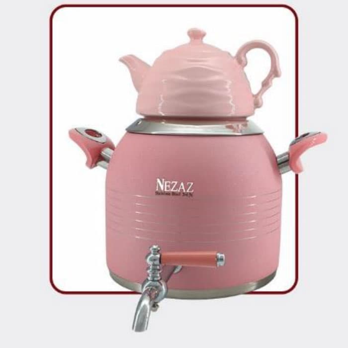 کتری و قوری 5 لیتر نزاز NEZAZ طرح ترک صورتی کد 3031