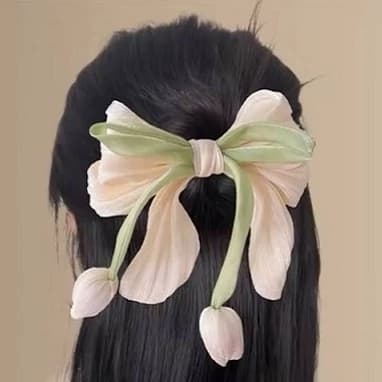 گیره مو پاپیون گل لاله کیوت فانتزی پینترستی اورجینال کره ای خاص مناسب کادو هدیه تومویی خاص مناسب مهمانی وایب جنگل — تصویر ۷