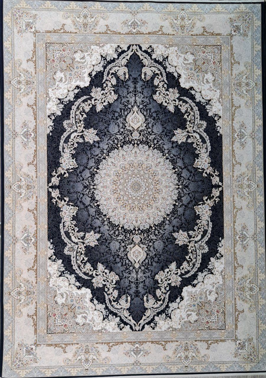 فرش ۱۵۰۰ شانه برجسته نقشه محوا زمینه سرمه ای