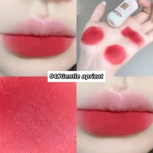 رژ لب مایع مات مخملی خمیری سبک نچرال شیشه شیر پستونکی خرس تدی کیوت فانتزی پینترستی گوگولی طرح بستنی مناسب کادو هدیه — تصویر ۹