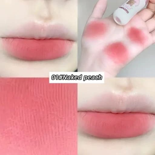 رژ لب مایع مات مخملی خمیری سبک نچرال شیشه شیر پستونکی خرس تدی کیوت فانتزی پینترستی گوگولی طرح بستنی مناسب کادو هدیه — تصویر ۳