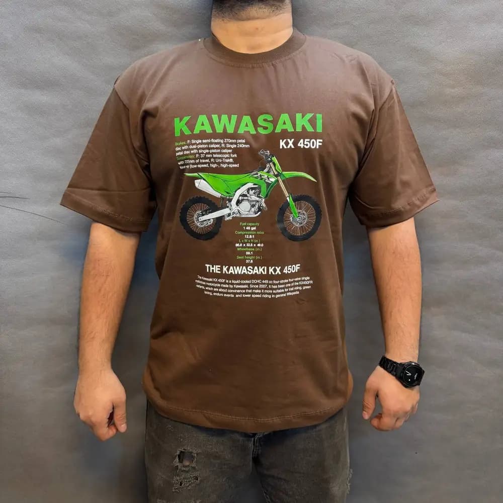 تیشرت نخ پنبه طرح Kawasaki KX 450F قهوهای — تصویر ۳