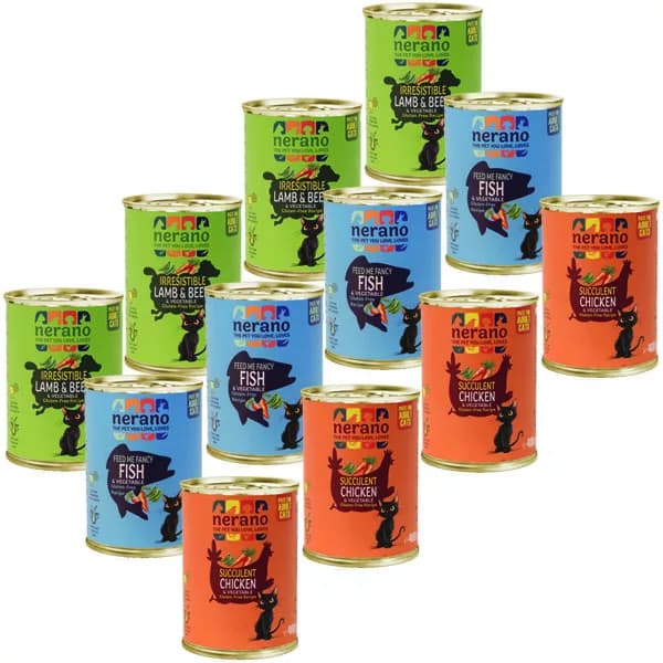 کنسرو غذای گربه بالغ نرانو مدل پته طعم گوشت و مرغ ماهی وزن 400 گرم بسته 12عددی — تصویر ۹