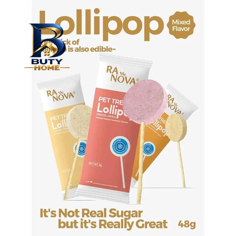 تشویقی گربه رانووا مدل Freeze Dried Lollipops با طعم میکس وزن 1.4 گرم بسته ۲۵ عددی