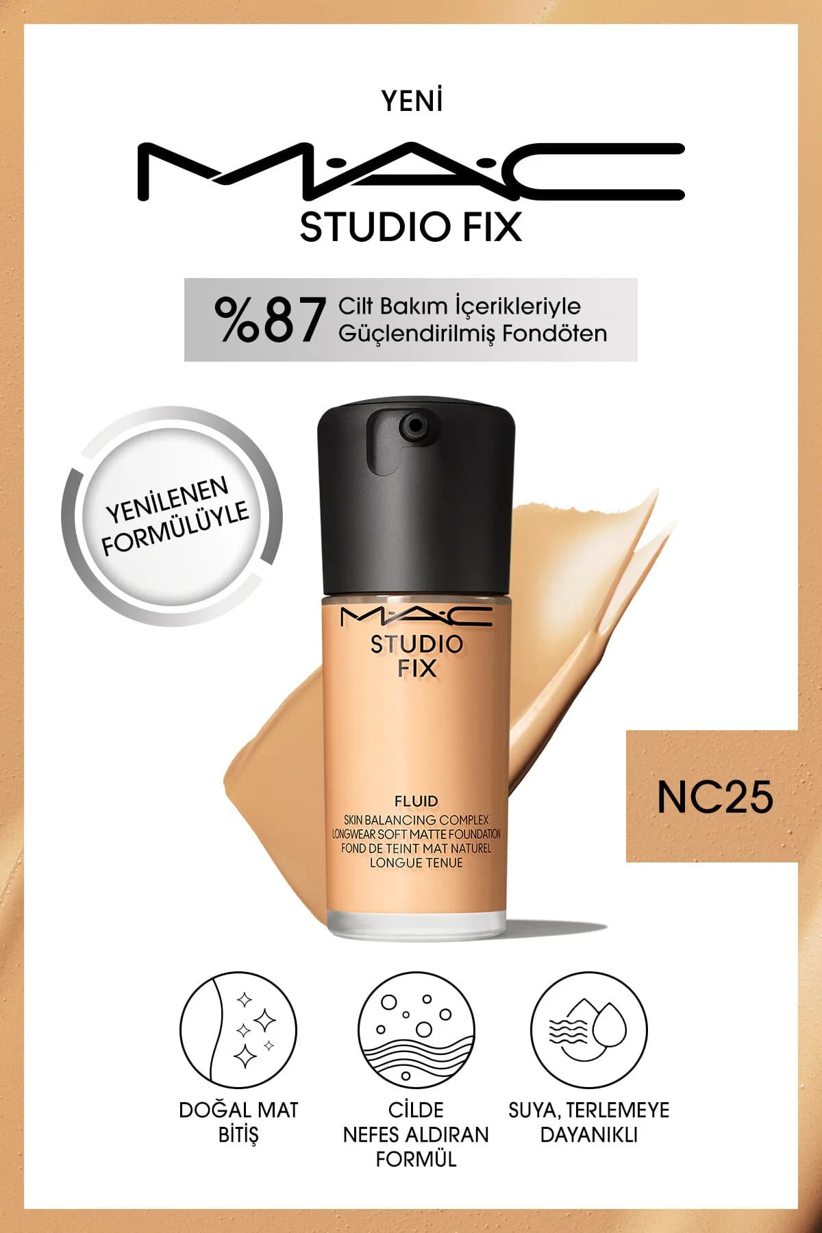 مک استودیو فیکس کرم پودر پمپی فلوئید 30ml SPF15 NC25 — تصویر ۳