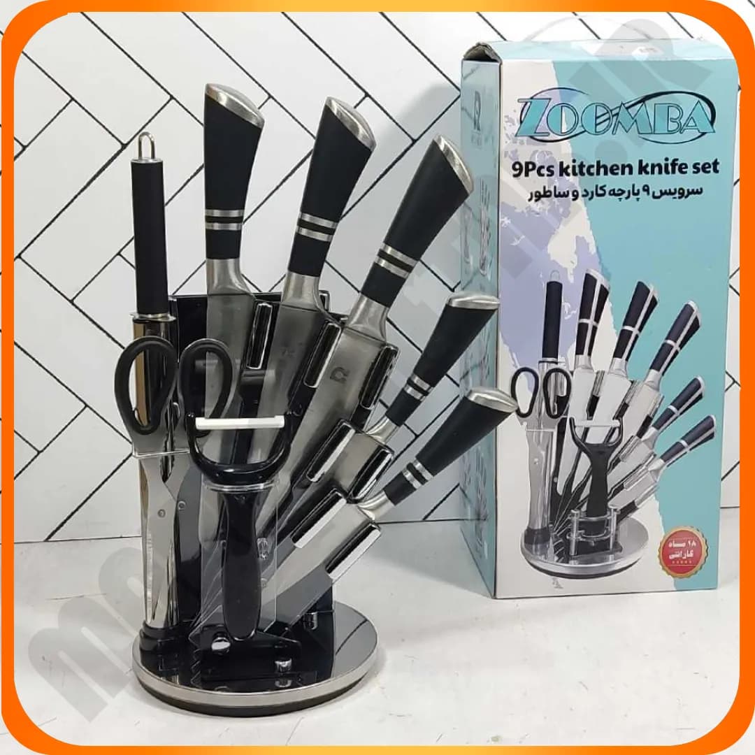 سرویس 9 پارچه کارد و ساطور دسته مشکی ZB-093 زومبا — تصویر ۲