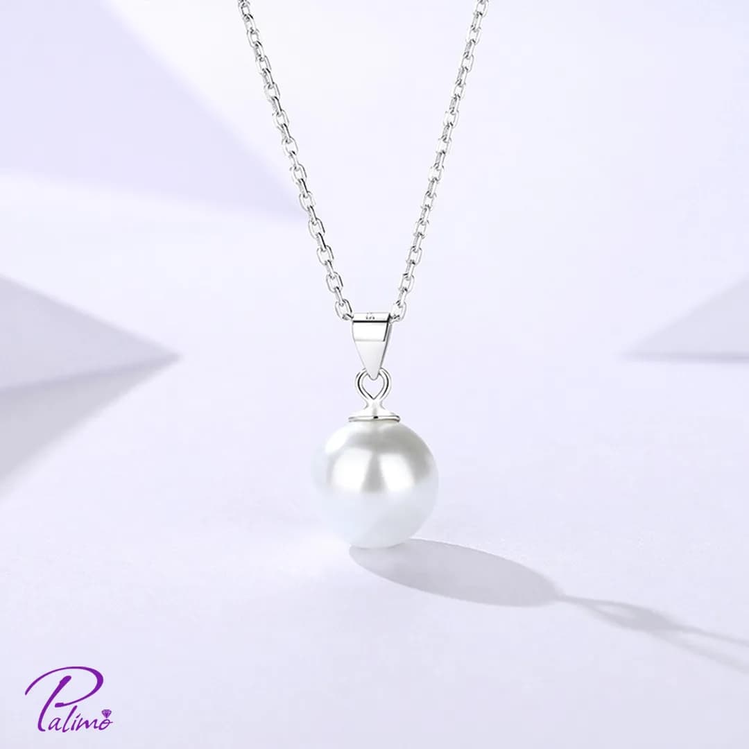 گردنبند نقره مروارید ایتالیایی N2150 با روکش طلای سفید — تصویر ۳