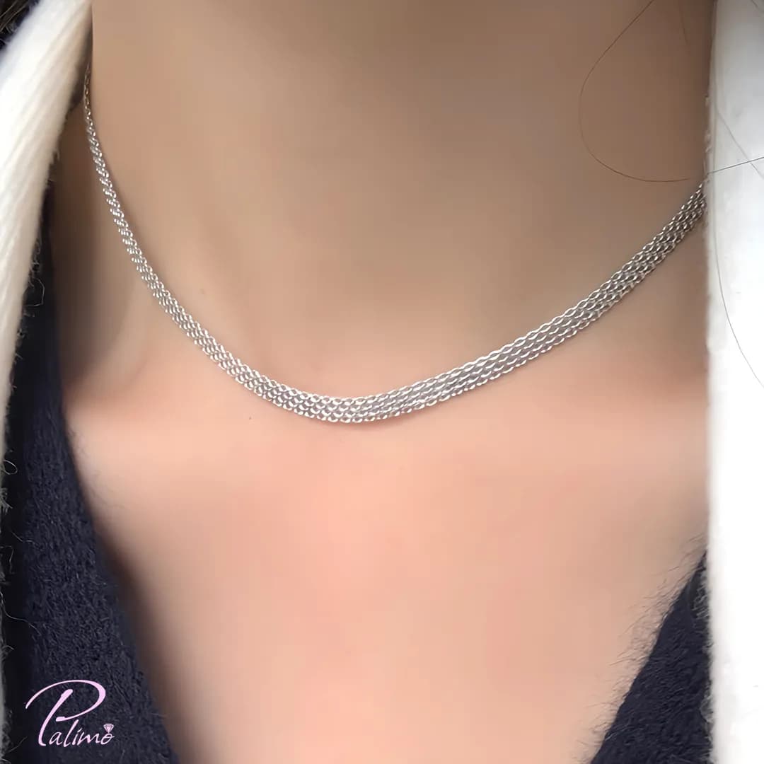 گردنبند نقره بیزمارک کد N2148 با روکش طلای سفید — تصویر ۲