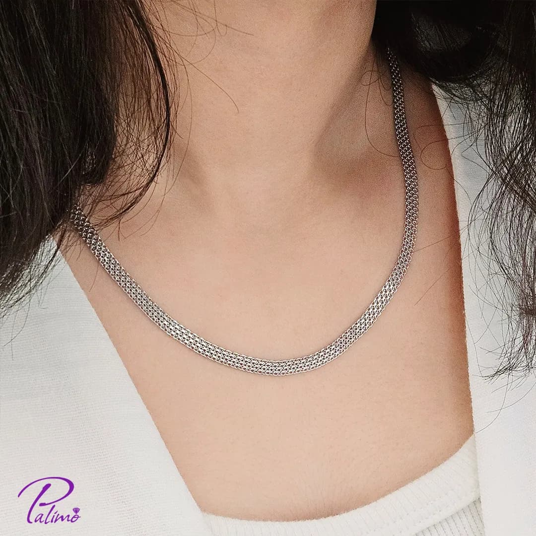 گردنبند نقره بیزمارک کد N2148 با روکش طلای سفید — تصویر ۶