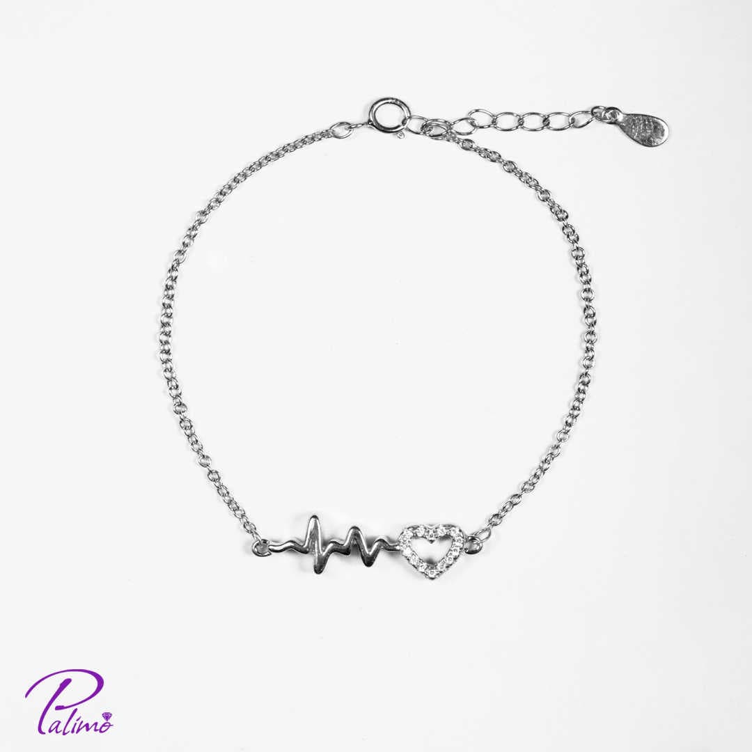 دستبند نقره ضربان قلب کد B2139 با روکش طلای سفید