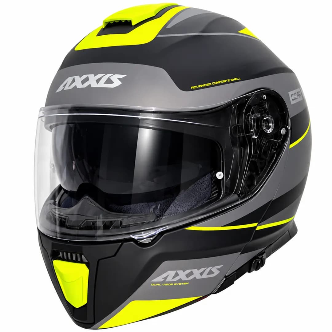 کلاه کاسکت فک متحرک اکسیس مدل GECKO MATT GRAY BLACK GREEN