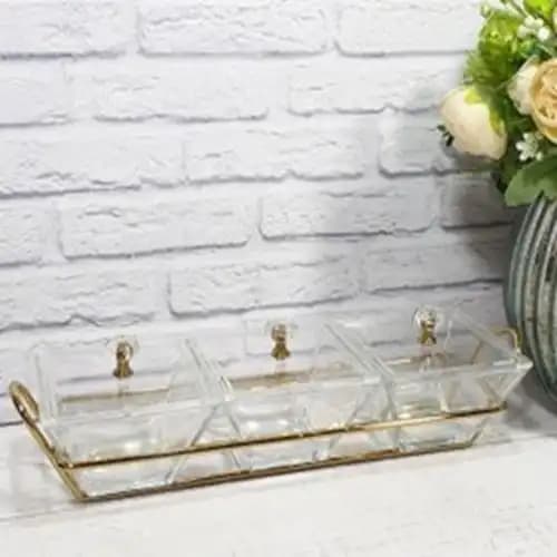 اردو خوری شیشه ای مربع 3 خانه لیمون کد 210700 — تصویر ۳