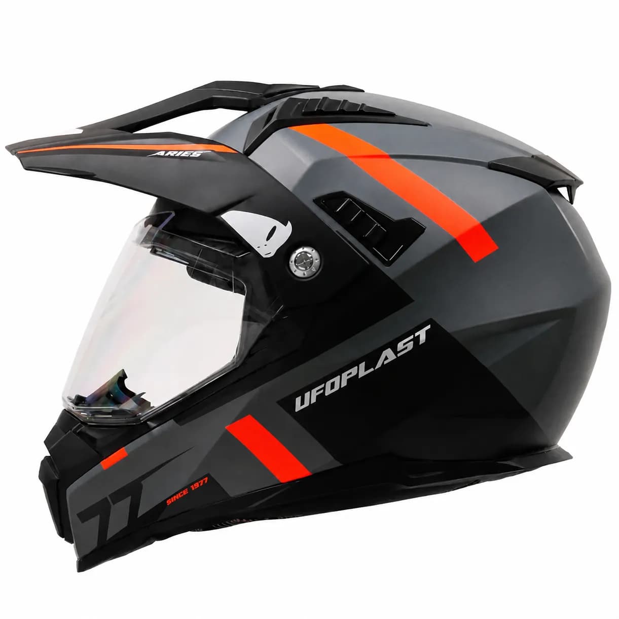 کلاه کاسکت ادونچری یوفو مدل ARIES MATT GRAY BLACK ORANGE — تصویر ۳