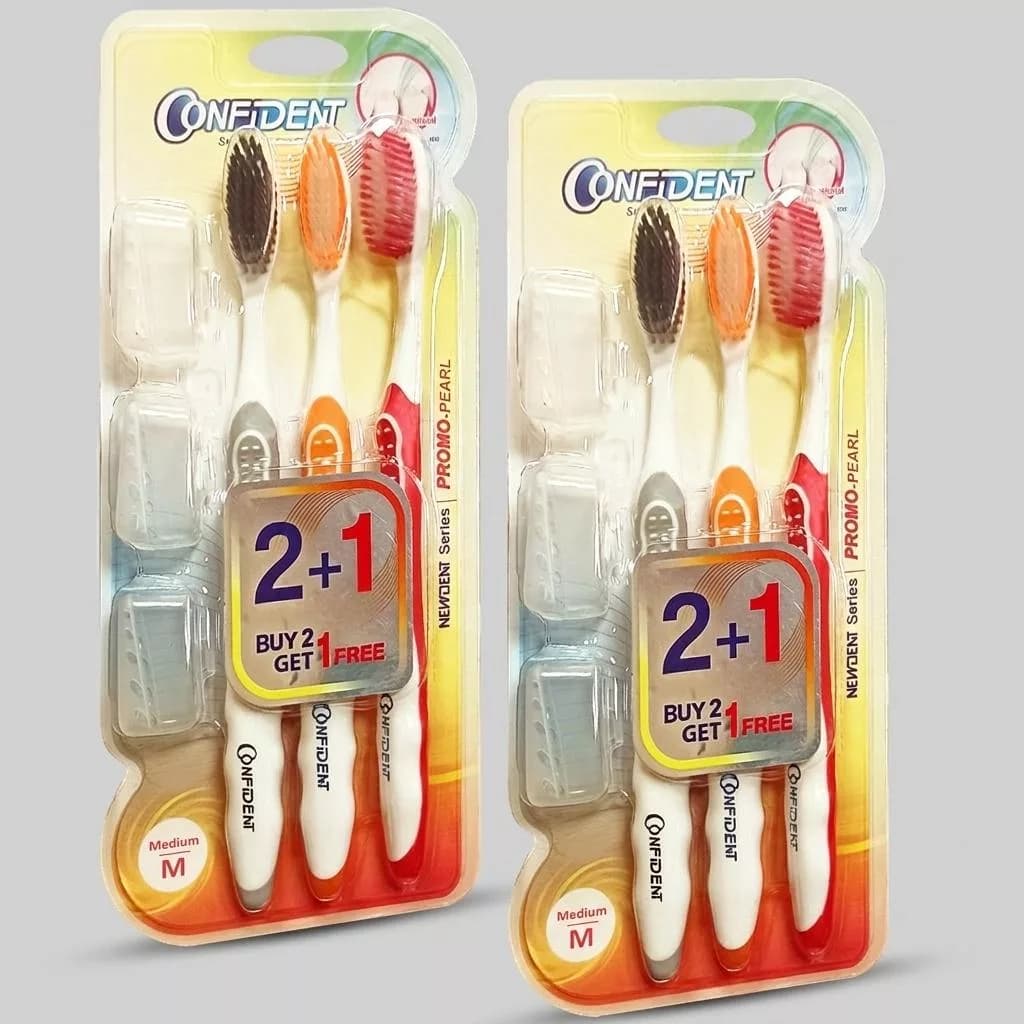 مسواک کانفیدنت مدل PROMO PEARL با برس متوسط مجموعه 2 عددی — تصویر ۲