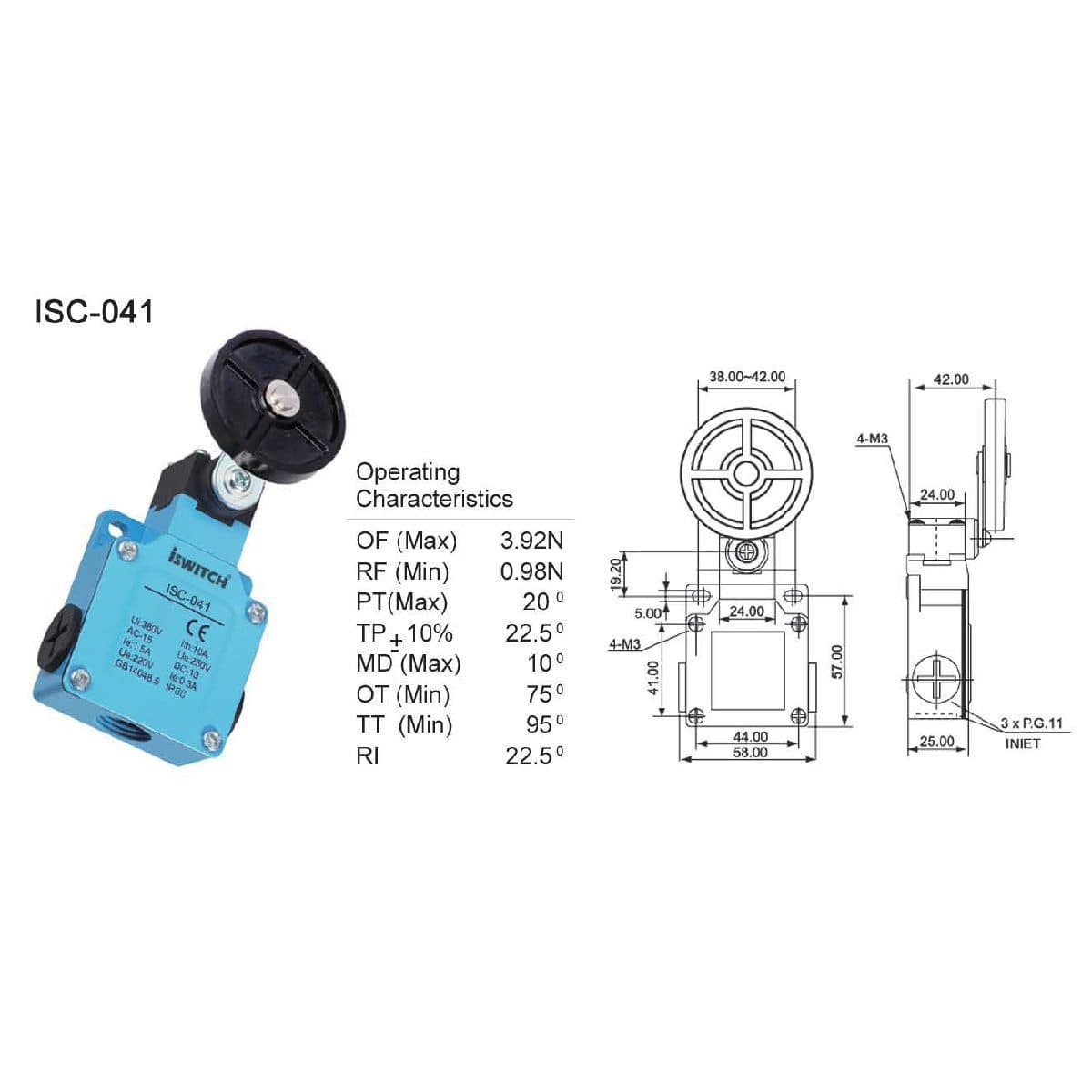 لیمیت سوئیچ بازویی ISC041 با غلطک بزرگ آی سوئیچ الکتریک (بسته ی 10 عددی)