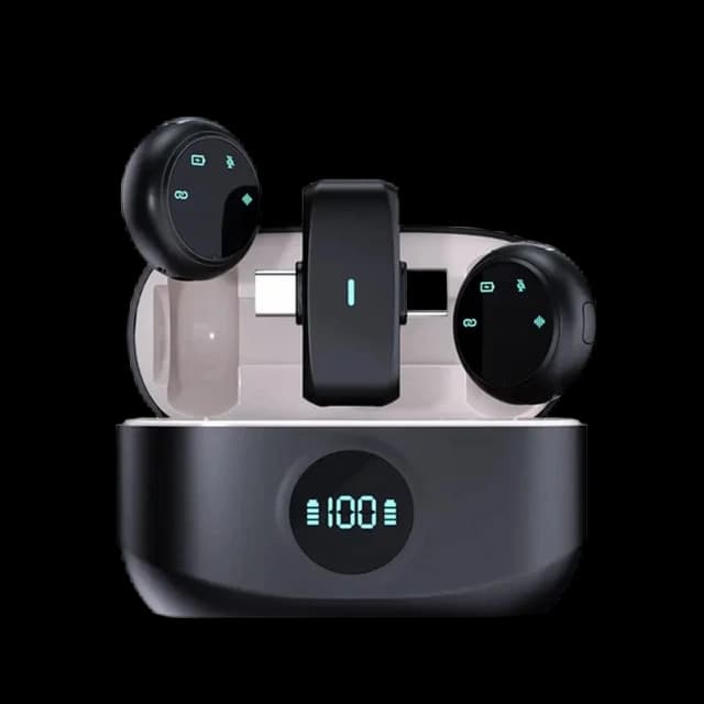 ست میکروفون یقهای بیسیم 2 کاربره مدل K31pro با درگاه لایتنینگ و USB Type-C، دارای کیس شارژ و قابلیت کاهش نویز