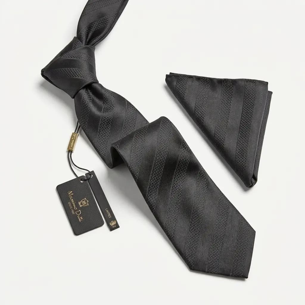 کراوات و پوشت دستدوز طرح خط اریب هرینگبون برند Massimo Dutti