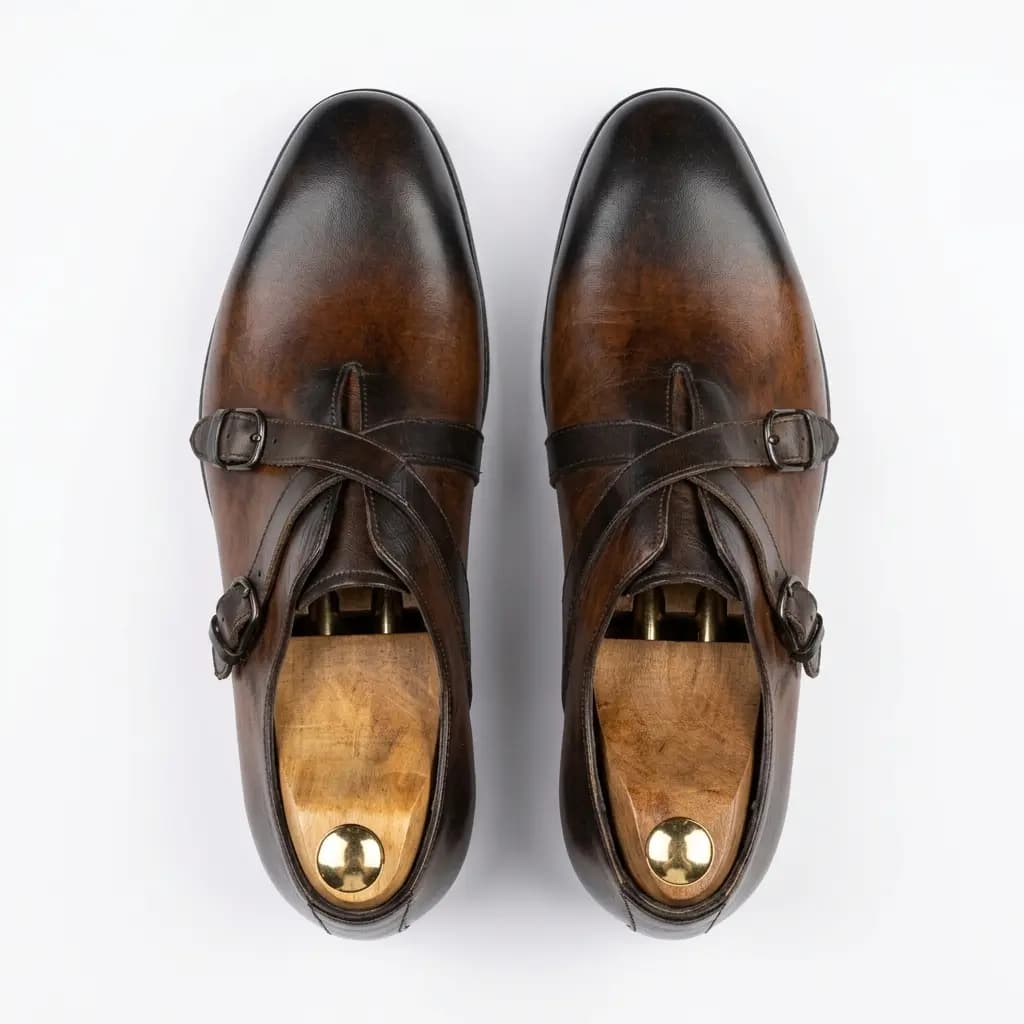 کفش دبل کراس مانک استرپ تمام چرم طبیعی دسترنگ برند MT Shoes — تصویر ۳